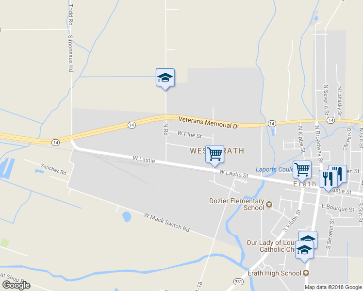 map of restaurants, bars, coffee shops, grocery stores, and more near 700 Beau Chene Street in Erath