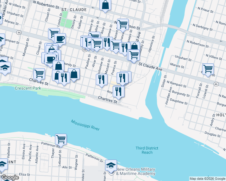 map of restaurants, bars, coffee shops, grocery stores, and more near in 