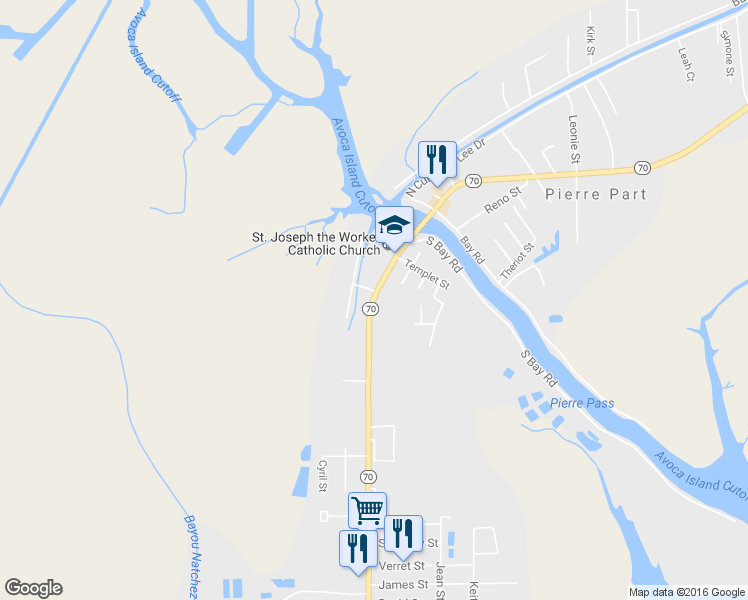 map of restaurants, bars, coffee shops, grocery stores, and more near 3321 Highway 70 in Pierre Part
