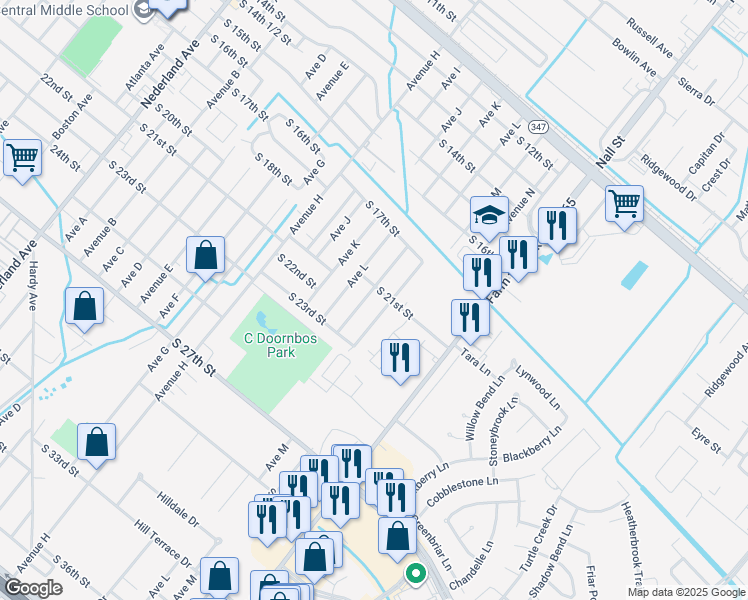 map of restaurants, bars, coffee shops, grocery stores, and more near 2115 Avenue M in Nederland