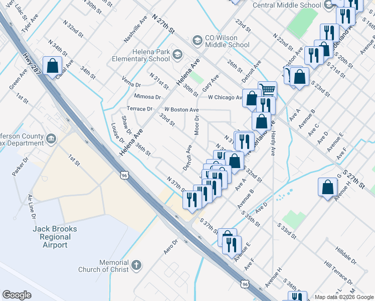 map of restaurants, bars, coffee shops, grocery stores, and more near 408 34th Street in Nederland