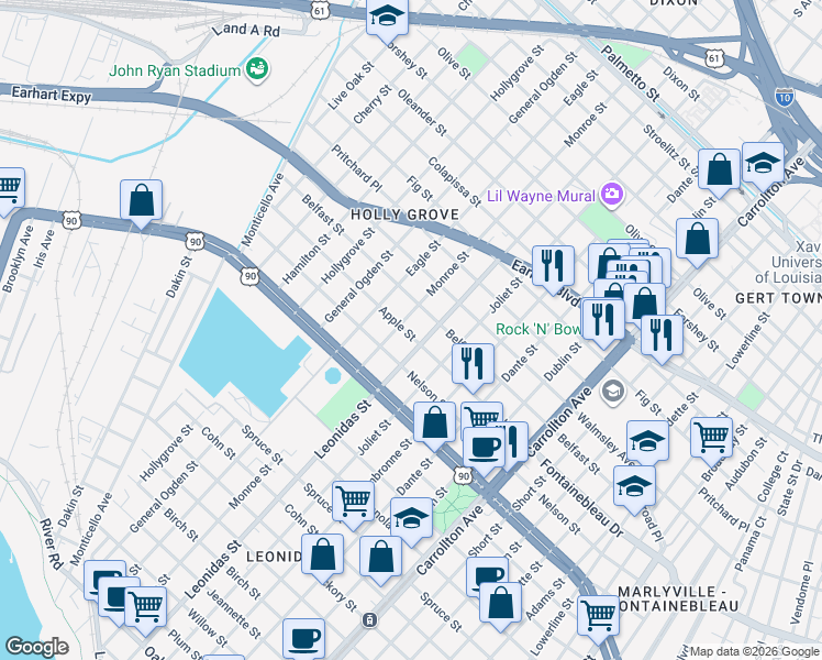 map of restaurants, bars, coffee shops, grocery stores, and more near in New Orleans