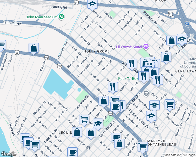 map of restaurants, bars, coffee shops, grocery stores, and more near in New Orleans