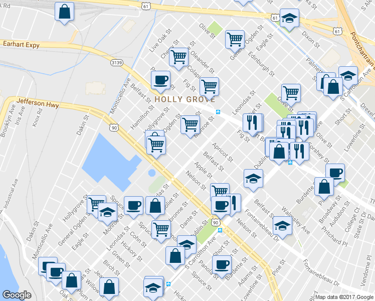 map of restaurants, bars, coffee shops, grocery stores, and more near in New Orleans
