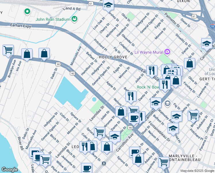 map of restaurants, bars, coffee shops, grocery stores, and more near 8637 Nelson Street in New Orleans