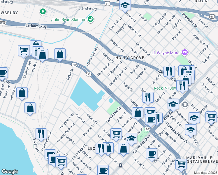 map of restaurants, bars, coffee shops, grocery stores, and more near in New Orleans