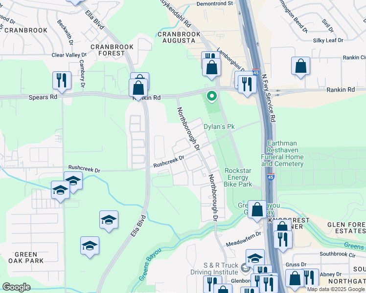 map of restaurants, bars, coffee shops, grocery stores, and more near in Houston