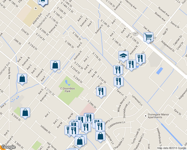 map of restaurants, bars, coffee shops, grocery stores, and more near 2115 Ave M in Nederland