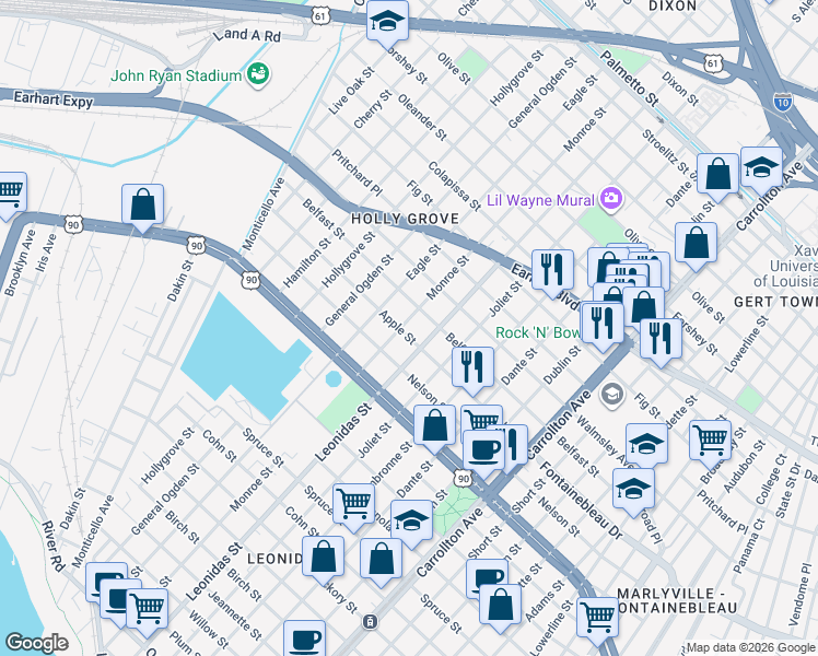 map of restaurants, bars, coffee shops, grocery stores, and more near in New Orleans