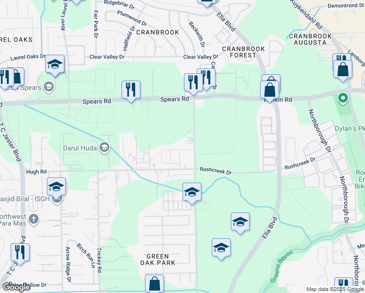 map of restaurants, bars, coffee shops, grocery stores, and more near 12038 Jillian Crossing Drive in Houston
