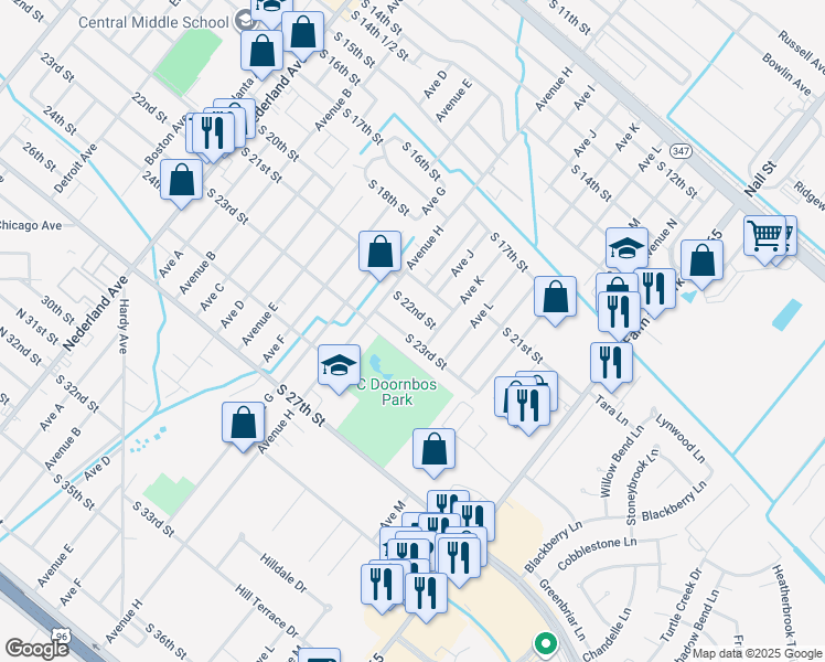 map of restaurants, bars, coffee shops, grocery stores, and more near 1108 South 23rd Street in Nederland