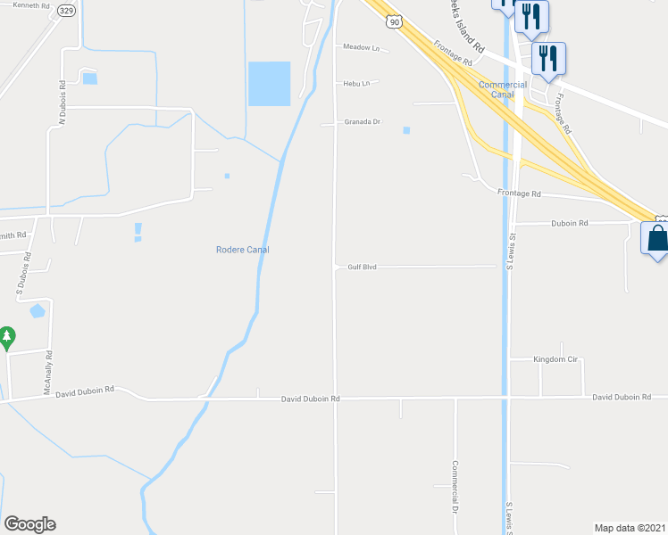 map of restaurants, bars, coffee shops, grocery stores, and more near 4202 Curtis Lane in New Iberia