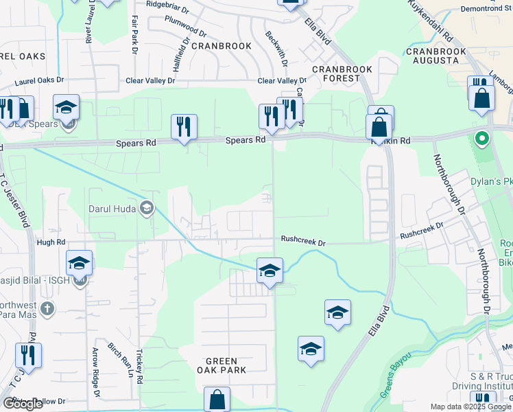 map of restaurants, bars, coffee shops, grocery stores, and more near 12038 Jillian Crossing Drive in Houston