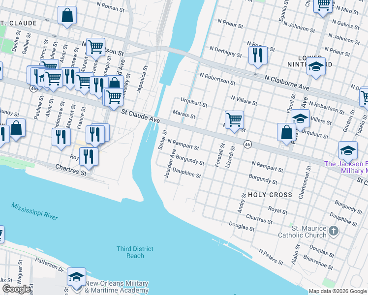 map of restaurants, bars, coffee shops, grocery stores, and more near 1007 Jourdan Avenue in New Orleans