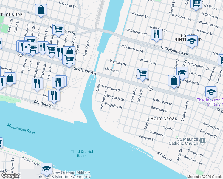 map of restaurants, bars, coffee shops, grocery stores, and more near 1007 Jourdan Avenue in New Orleans