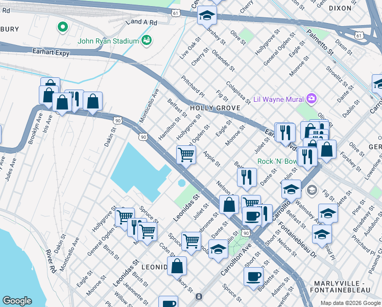 map of restaurants, bars, coffee shops, grocery stores, and more near 2518 General Ogden Street in New Orleans