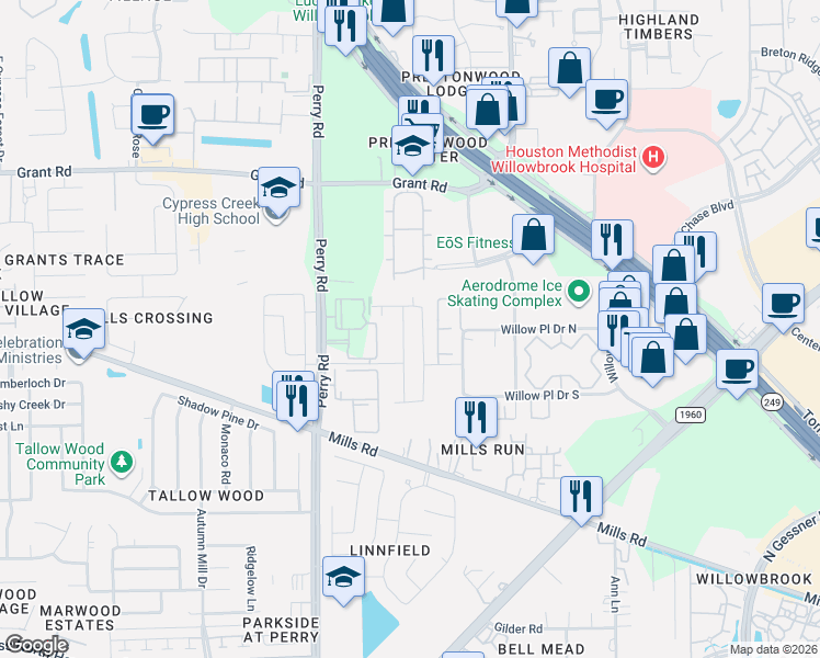 map of restaurants, bars, coffee shops, grocery stores, and more near 13058 Echo Landing Drive in Houston