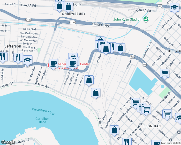 map of restaurants, bars, coffee shops, grocery stores, and more near 362 Brooklyn Avenue in Jefferson