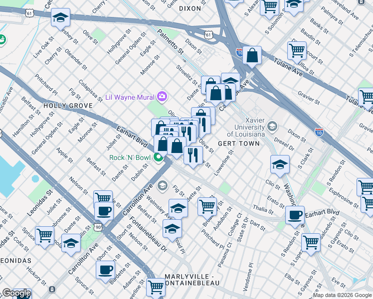 map of restaurants, bars, coffee shops, grocery stores, and more near 3235 South Carrollton Avenue in New Orleans