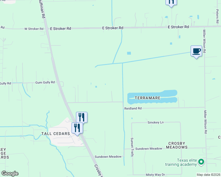 map of restaurants, bars, coffee shops, grocery stores, and more near 611 Reidland Road in Crosby