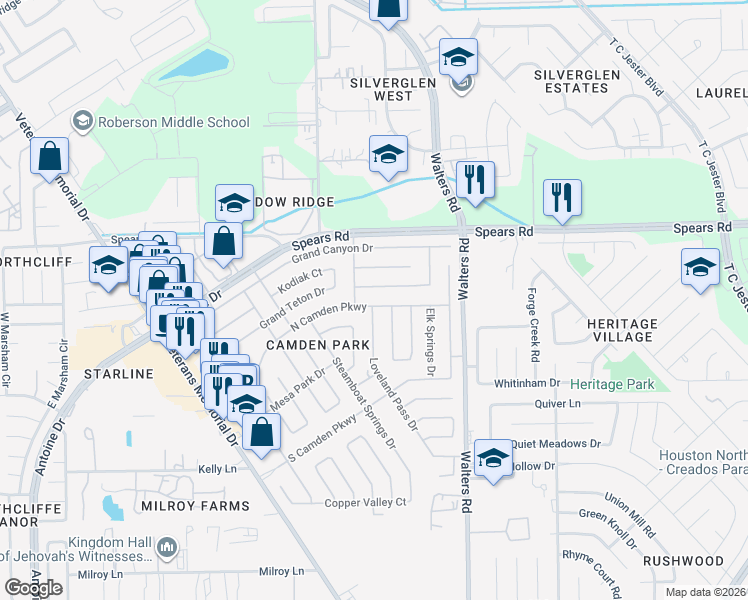 map of restaurants, bars, coffee shops, grocery stores, and more near 2710 Winter Park Court in Houston