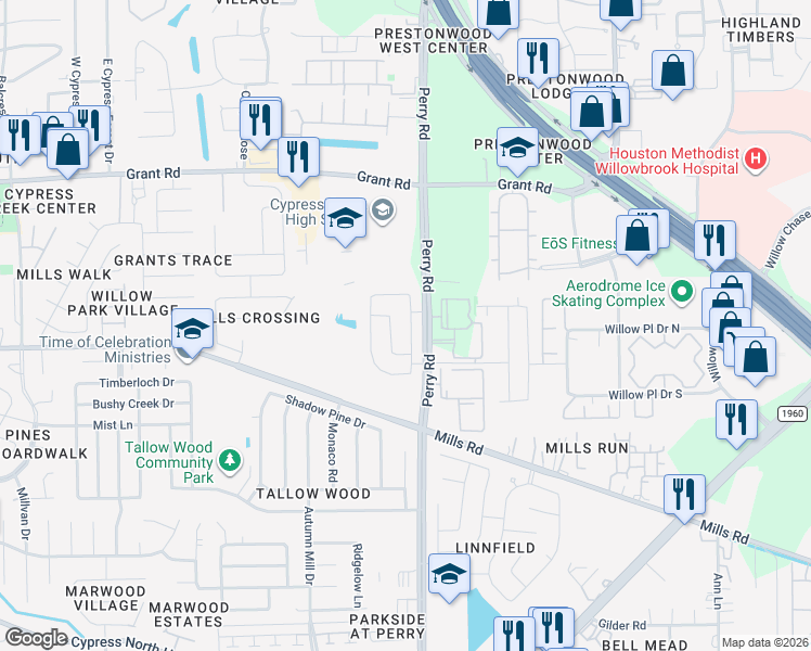 map of restaurants, bars, coffee shops, grocery stores, and more near 13058 Chestnut Stream Trail in Houston