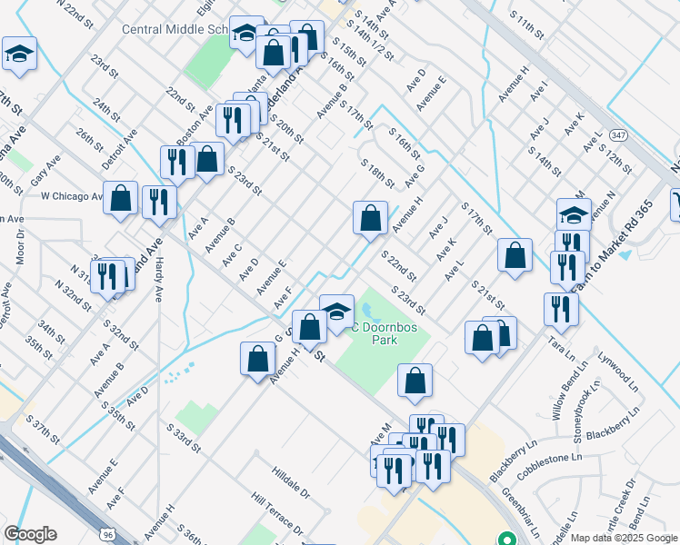 map of restaurants, bars, coffee shops, grocery stores, and more near 724 South 23rd Street in Nederland