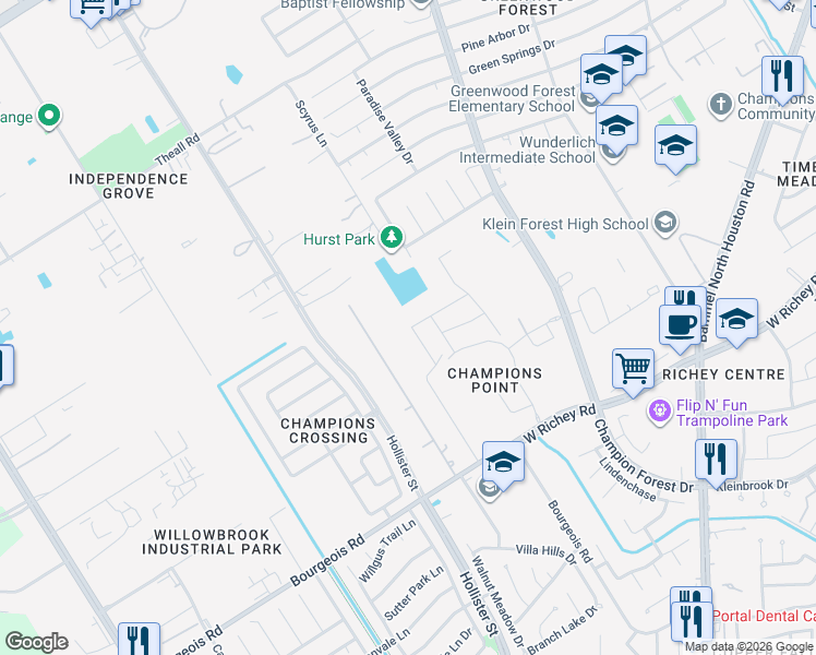 map of restaurants, bars, coffee shops, grocery stores, and more near in Houston