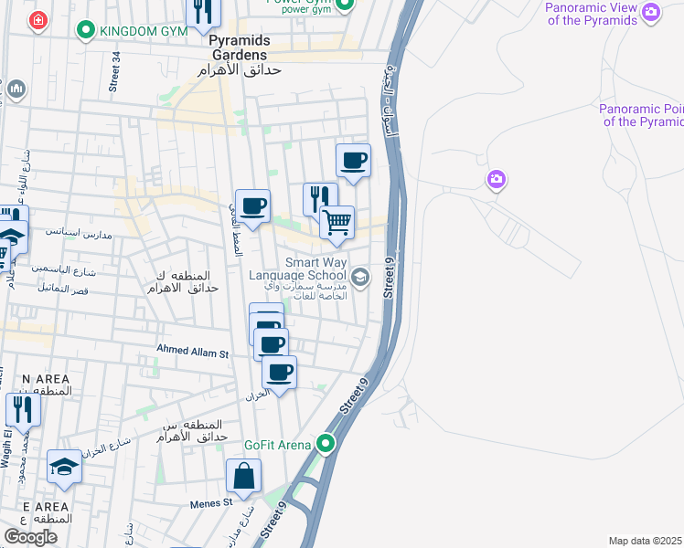 map of restaurants, bars, coffee shops, grocery stores, and more near in Pyramids Gardens