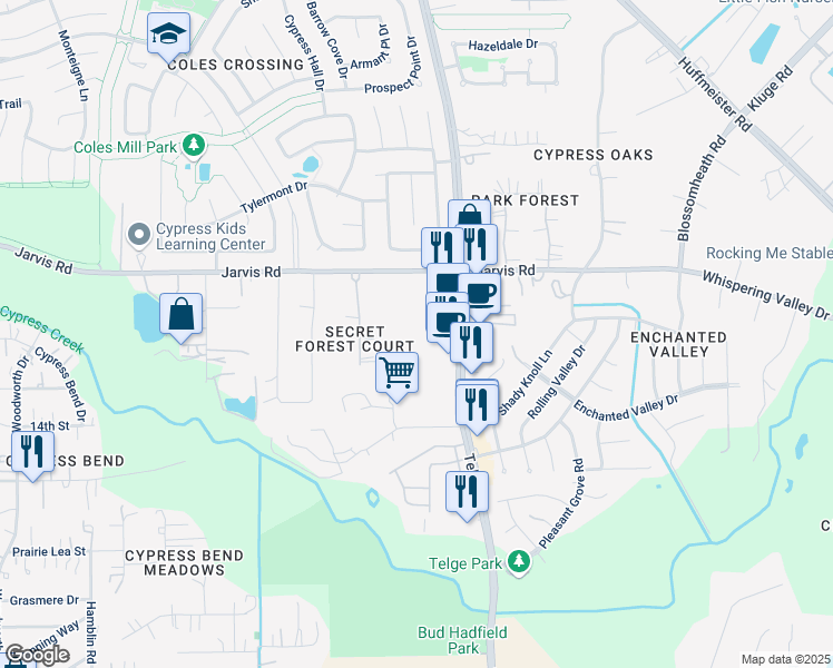map of restaurants, bars, coffee shops, grocery stores, and more near 1 Kwik Kopy Lane in Cypress