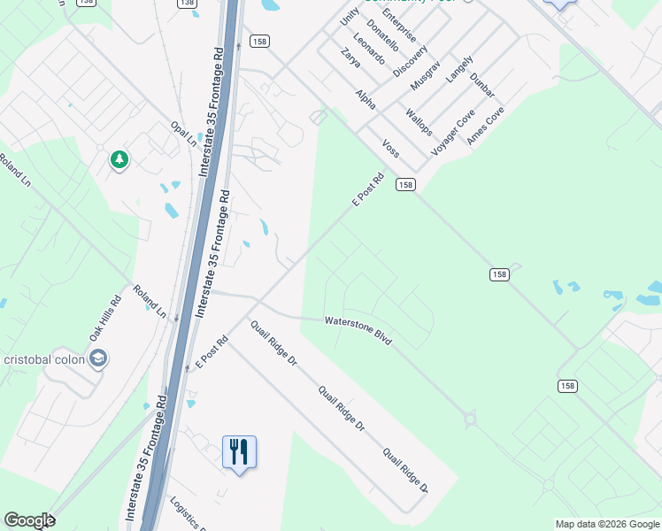 map of restaurants, bars, coffee shops, grocery stores, and more near 6625 East Post Road in Kyle