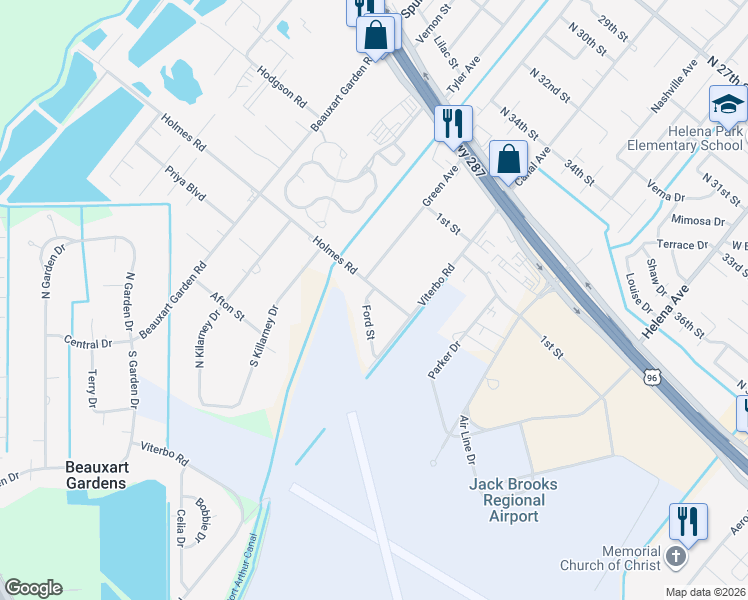map of restaurants, bars, coffee shops, grocery stores, and more near 8065 Ford Street in Nederland