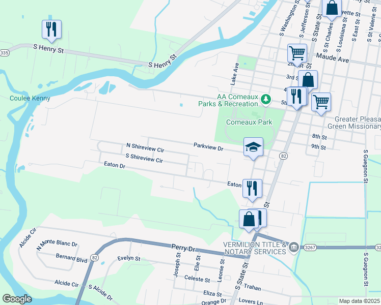 map of restaurants, bars, coffee shops, grocery stores, and more near 715 Parkview Drive in Abbeville