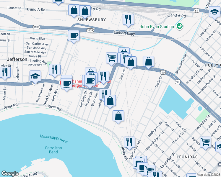 map of restaurants, bars, coffee shops, grocery stores, and more near 362 Brooklyn Avenue in Jefferson