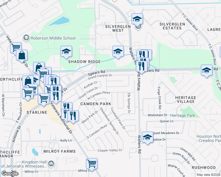 map of restaurants, bars, coffee shops, grocery stores, and more near 2710 Winter Park Court in Houston