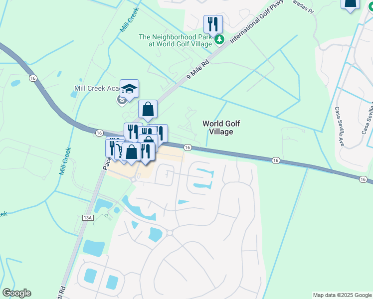 map of restaurants, bars, coffee shops, grocery stores, and more near 123 East Franchetta Lane in St. Augustine
