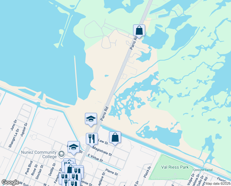 map of restaurants, bars, coffee shops, grocery stores, and more near in Chalmette