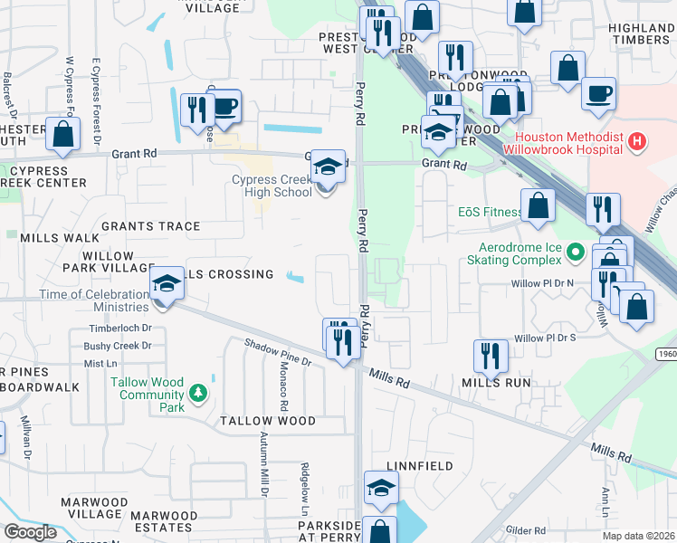 map of restaurants, bars, coffee shops, grocery stores, and more near 13058 Chestnut Stream Trail in Houston
