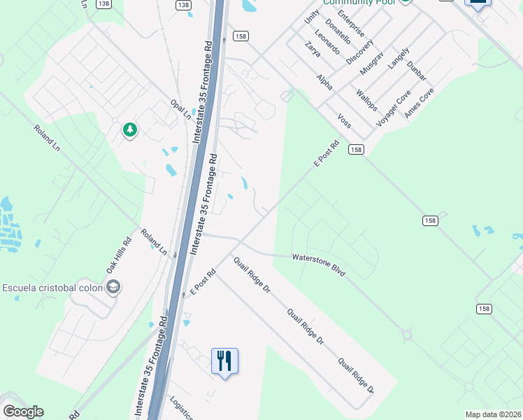 map of restaurants, bars, coffee shops, grocery stores, and more near 6605 East Post Road in Kyle