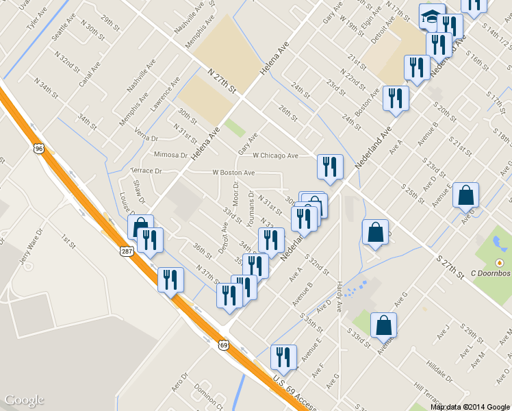 map of restaurants, bars, coffee shops, grocery stores, and more near 3119 Youmans Dr in Nederland