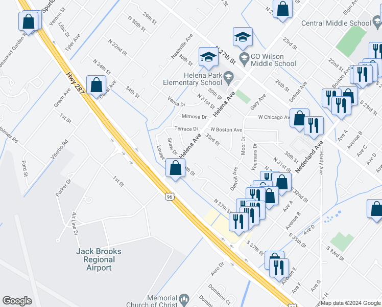 map of restaurants, bars, coffee shops, grocery stores, and more near 3535 Helena Avenue in Nederland