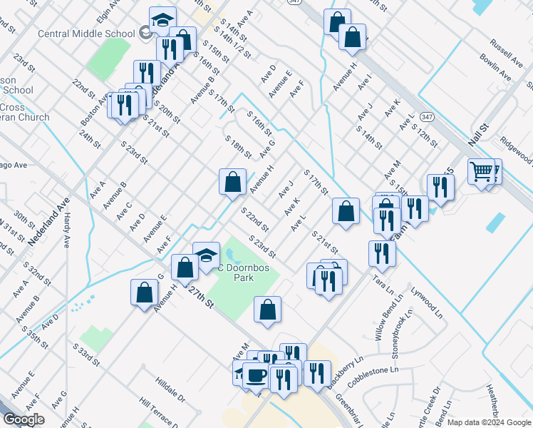 map of restaurants, bars, coffee shops, grocery stores, and more near 1008 South 21st Street in Nederland