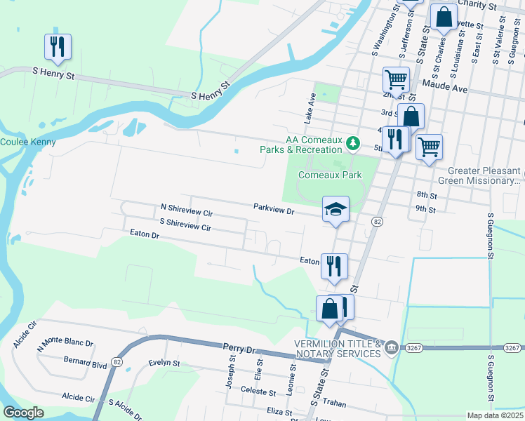 map of restaurants, bars, coffee shops, grocery stores, and more near 715 Parkview Drive in Abbeville