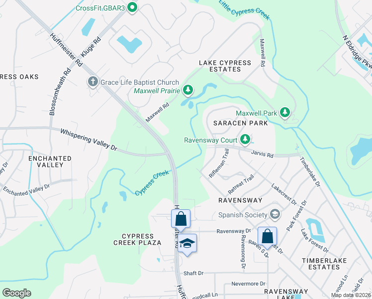 map of restaurants, bars, coffee shops, grocery stores, and more near 12923 Jarvis Road in Cypress