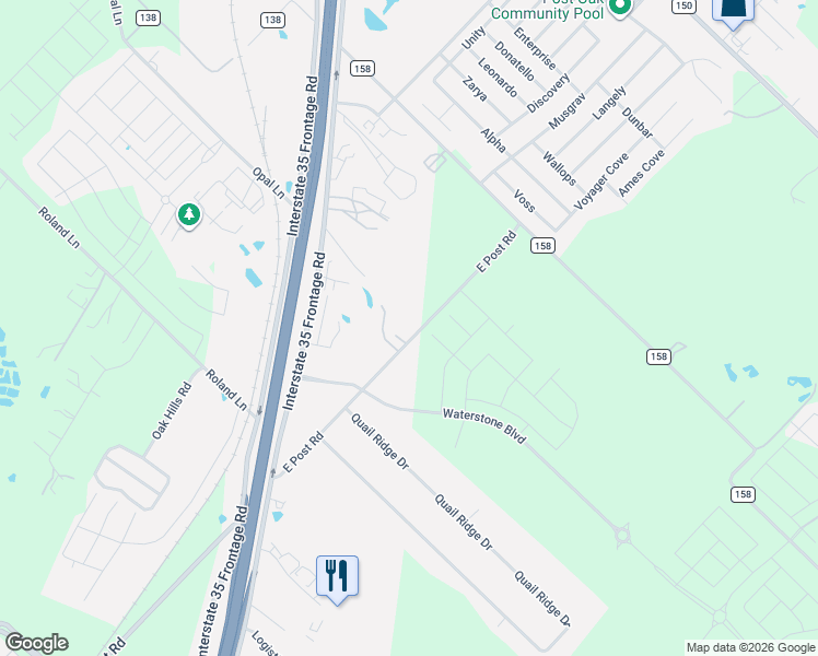 map of restaurants, bars, coffee shops, grocery stores, and more near 6625 East Post Road in Kyle