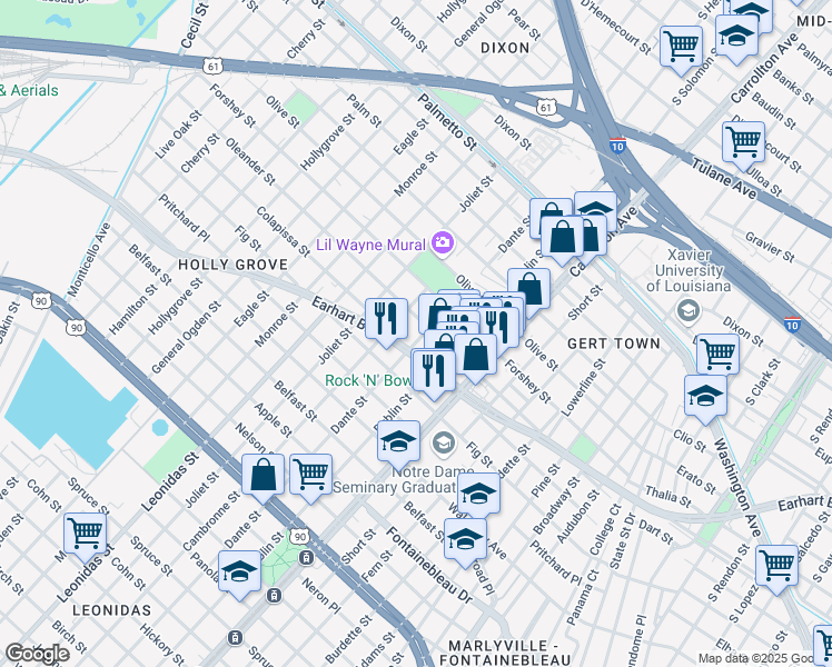 map of restaurants, bars, coffee shops, grocery stores, and more near 8311 Colapissa Street in New Orleans