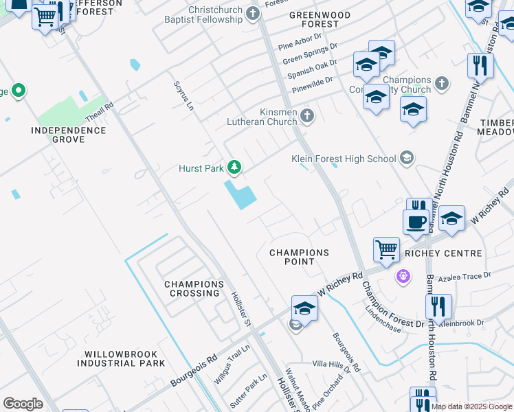 map of restaurants, bars, coffee shops, grocery stores, and more near in Houston