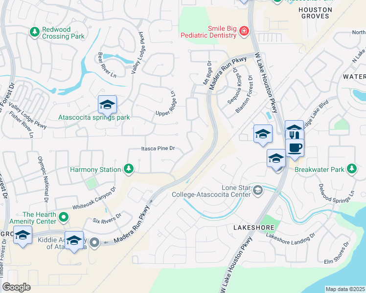 map of restaurants, bars, coffee shops, grocery stores, and more near 13362 Canton Cliff Court in Humble