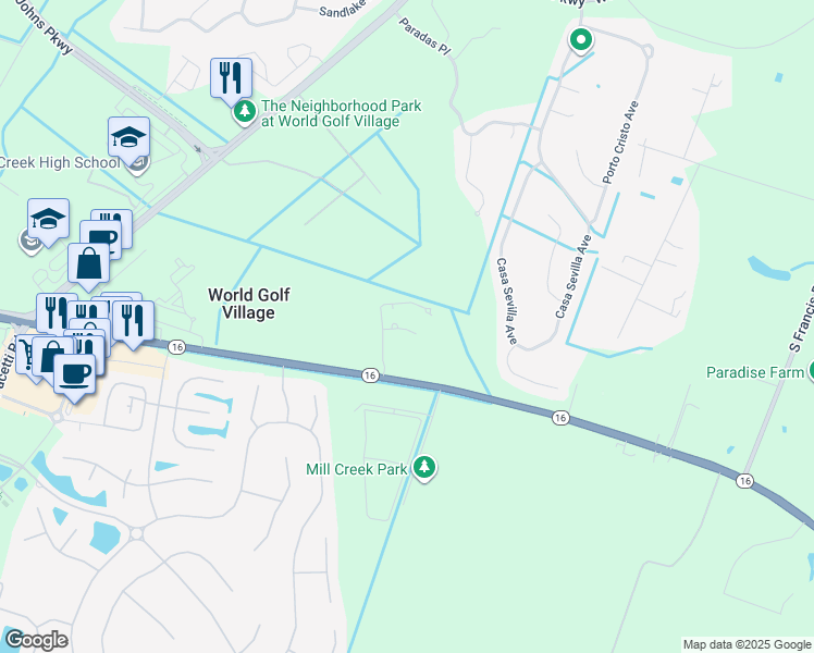 map of restaurants, bars, coffee shops, grocery stores, and more near 4950 Florida 16 in St. Augustine