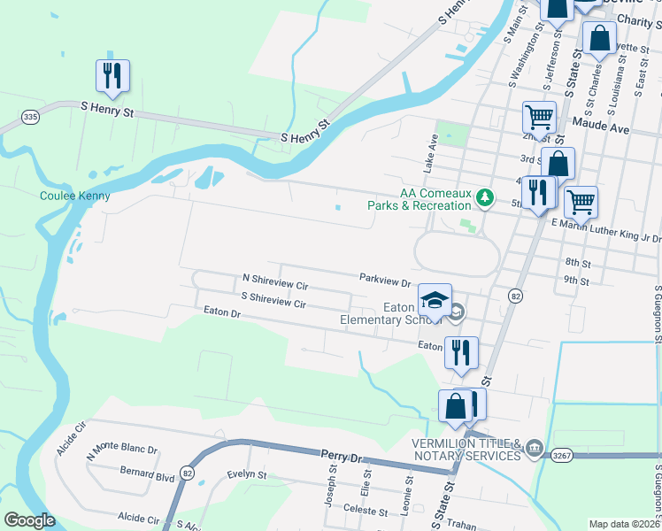 map of restaurants, bars, coffee shops, grocery stores, and more near 802 Parkview Drive in Abbeville